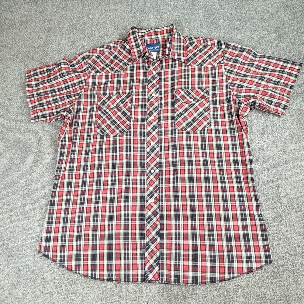 Vintage Y2K Wrangler Western Shirt Men XL Red Black Plaid Snap Cowboy Rodeo